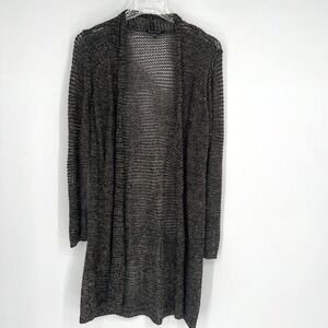 Eileen Fisher Open Cardigan Womens S Knit Long Metallic Crochet Linen Festive